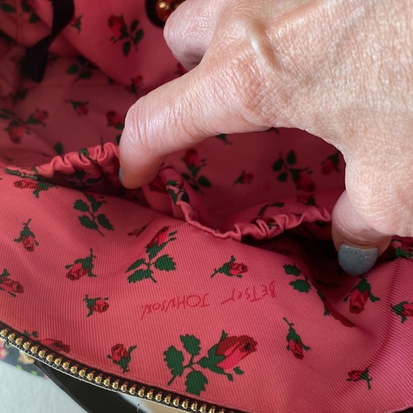 🌹Betsy Johnson pink floral bow shoulder / hand bag vintage black oversized - Picture 6 of 16